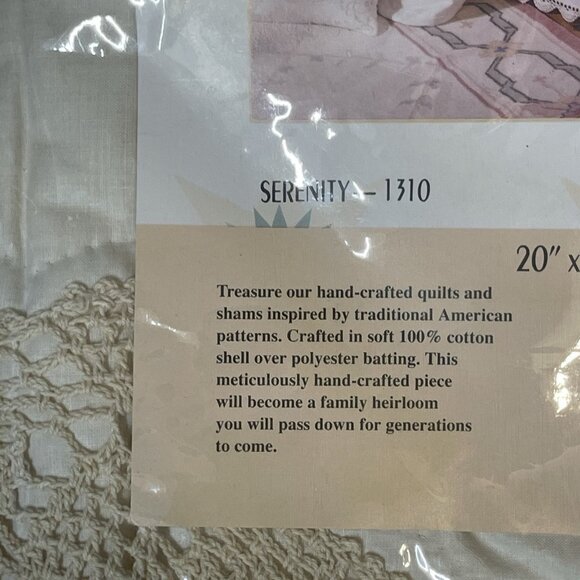 NEW Nostalgia Home Serenity Hand Quilted Standard Pillow Sham NOS NIP 20x26” - Picture 4 of 4